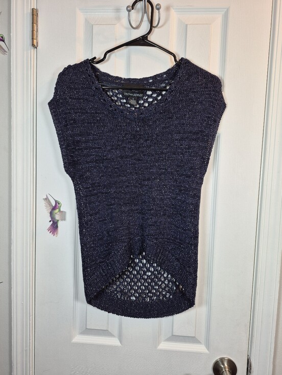 Cynthia Rowley Sweaters - Cynthia Rowley Metallic Navy Knit Tank top S Crochet Mesh Indie Sleaze